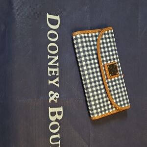 Dooney & Bourke Blue and White Gingham Wallet with Tan Trim